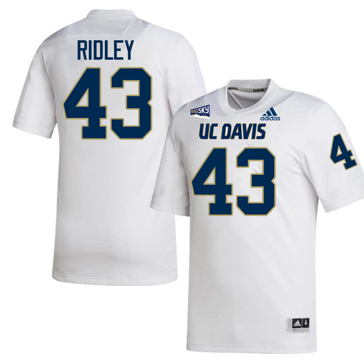 UC Davis Aggies #43 Hunter Ridley College Football Jerseys, Uniforms Stitched Sale-White